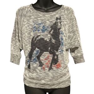 Mudd Gray Red Blue Black Horse Pullover Knit Sweater Girl’s 10-12